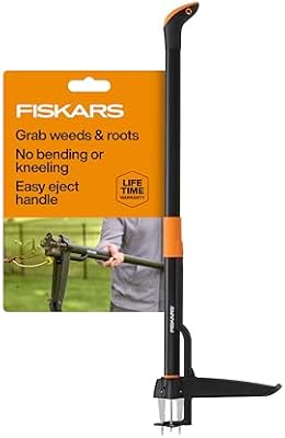 Fiskars Deluxe Stand-Up Weed Puller Tool, 4 Serrated Stainless Steel Claws — view 2