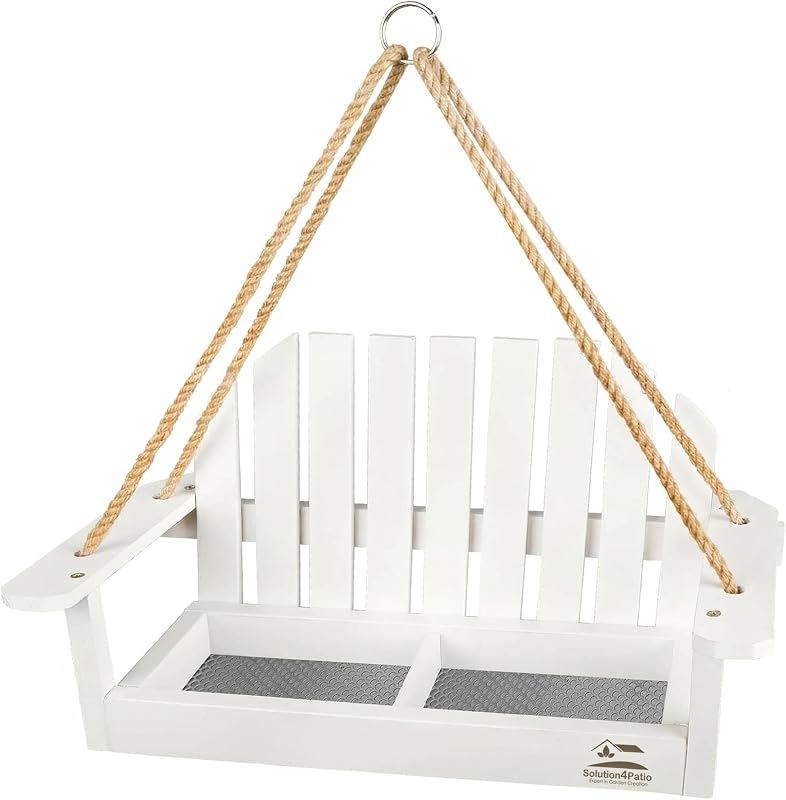 Solution4Patio White Swing Squirrel-Proof Bird Feeder with Metal Mesh Tray