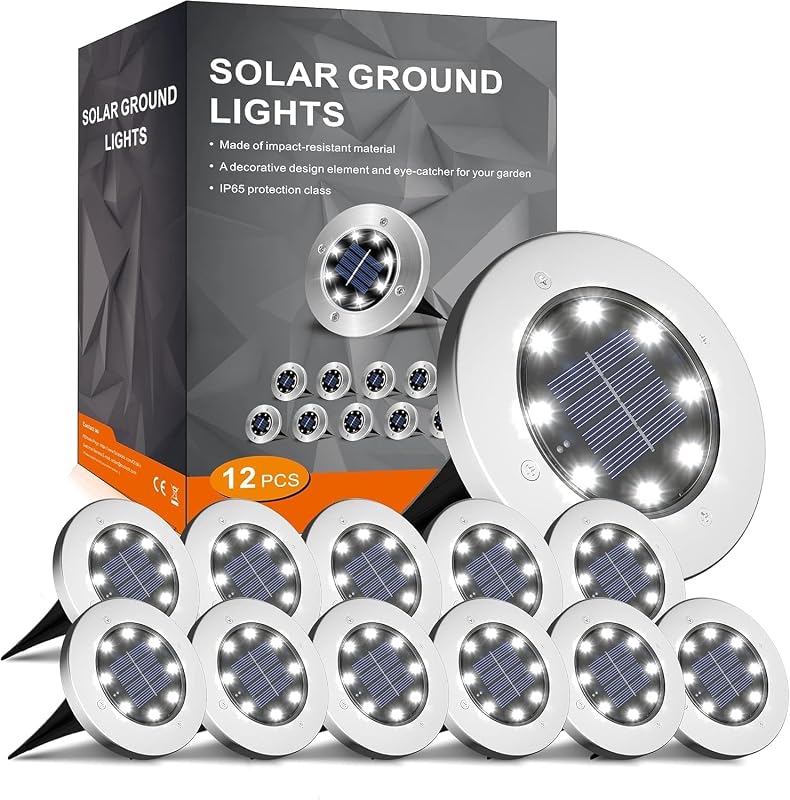 INCX Solar Lights Outdoor Waterproof, Cold White, 12 Pack Ground Lights