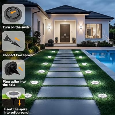 INCX Solar Lights Outdoor Waterproof, Cold White, 12 Pack Ground Lights — view 3