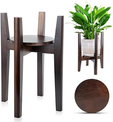 Adjustable Plant Stand with Tray,Indoor Wood Plant Stand Fit 8'' to 12'' Planter,Mid Century Modern Flower Po… — view 2