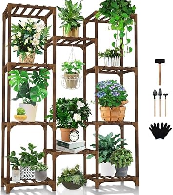 Uneedem Plant Stand Indoor Outdoor, 10 Tiered Plant Shelf Wood Plant Rack — view 2