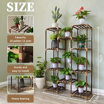 Uneedem Plant Stand Indoor Outdoor, 10 Tiered Plant Shelf Wood Plant Rack — view 4
