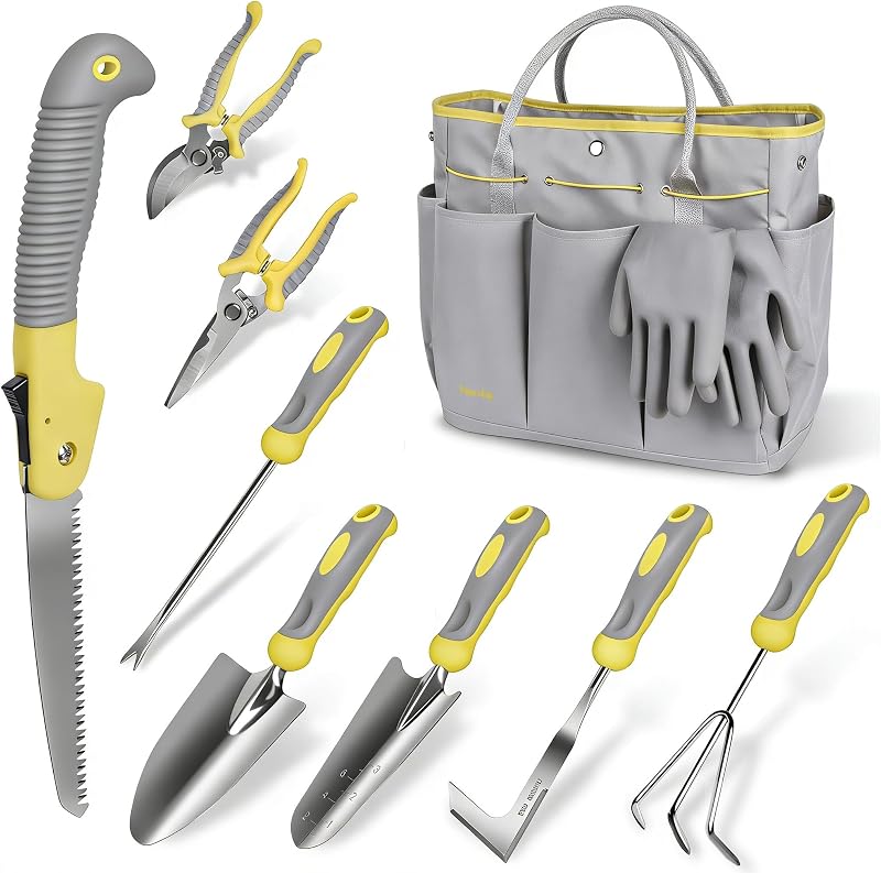 Carsolt 10Pcs Heavy Duty Stainless Steel Garden Hand Tools Set for Planting
