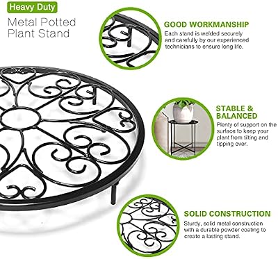 Plant Stand Indoor Outdoor, 2 Pack 15" Tall Flower Pot Stand, Round Metal Corner Plant Stand for Flower Pot,… — view 3