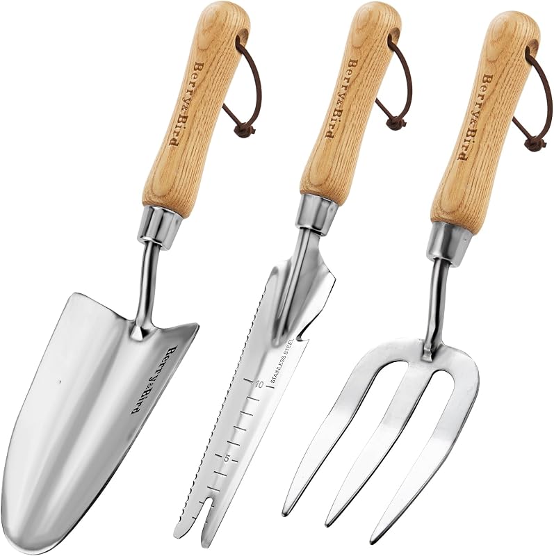 Berry&Bird Gardening Hand Tool Set - 3PCS Stainless Steel Garden Tool Kit Multifunctional Tool with Wooden Ha…