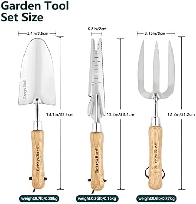 Berry&Bird Gardening Hand Tool Set - 3PCS Stainless Steel Garden Tool Kit Multifunctional Tool with Wooden Ha… — view 3