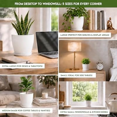 Plant Pots Indoor with Drainage, 5 Pack Multi-Size Planters Set, White — view 4