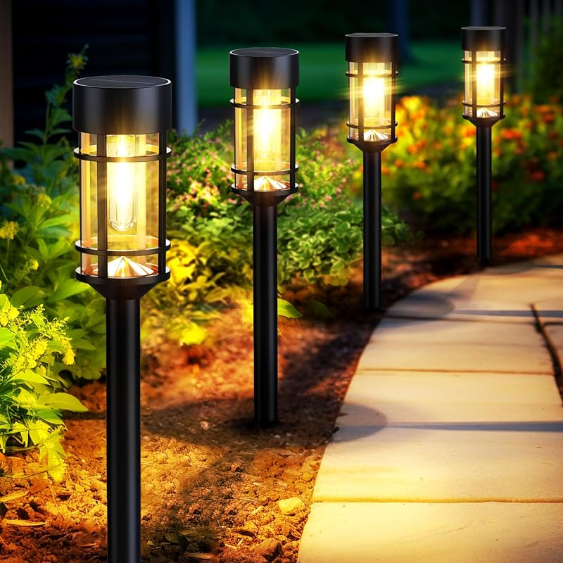 Mancra Solar Pathway Lights, 8 Pack LED Solar Lights Outdoor Waterproof, Glass Metal Garden Lighting for Yard…
