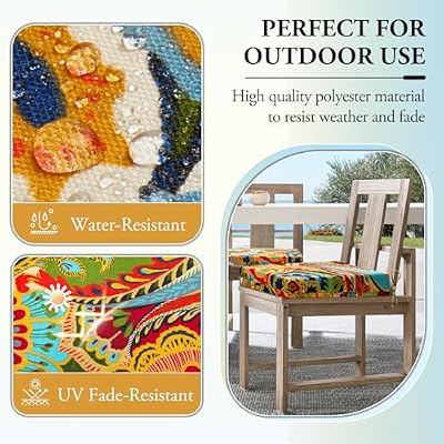 Wellsin Outdoor Chair Cushions for Patio Furniture - Outdoor Cushions for Chairs - Water Resistant Patio Chai… — view 4