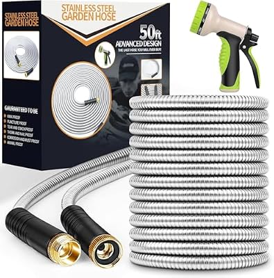 Unywarse Garden Hose 50FT Metal Water Hose with 10 Function Nozzle No-Kink — view 2