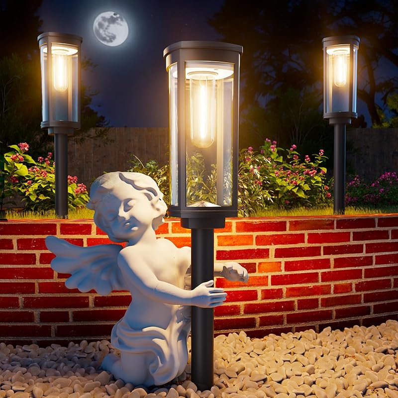 ALFIOT Solar Pathway Lights Outdoor, 4 Pack, Warm White, Clear Shade, IP65