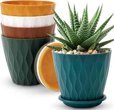 YNNICO 6 inch Plant Pots for Indoor with Drainage Holes and Tray Saucers — view 2