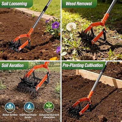 Rotary Cultivator Garden Tool, Hand Tiller & Stirrup Hoe Garden Weeder — view 4