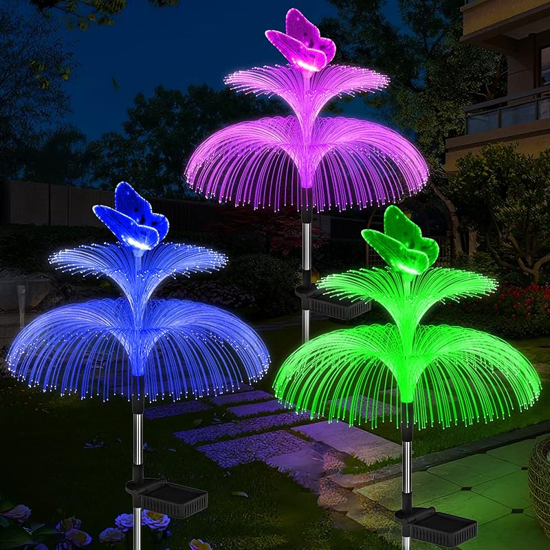Weepong Solar Garden Lights Waterproof 3 Pack Solar Lights Outdoor Decorative 7 Color Changing Double Jellyfi…