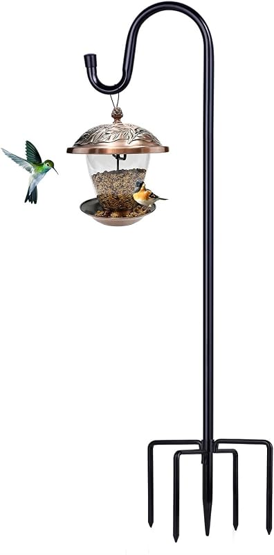 Shepherd Hooks for Outdoor, 1 Pack 62 Inch Bird Feeder Pole with 5 Prongs Base for Hanging Lantern, Hummingbi…