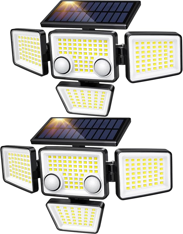 LYWALT Solar Outdoor Lights - 3000LM 188 LED Motion Sensor Outdoor Lights, 4 Heads Security Light,IP65 Waterp…