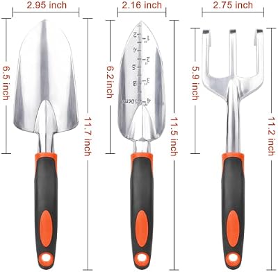 Garden Tools Set, 3 Pack Heavy Duty Gardening Tools Set Include Garden Shovel, Transplant Trowel and Hand Rak… — view 3