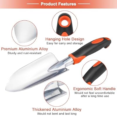 Garden Tools Set, 3 Pack Heavy Duty Gardening Tools Set Include Garden Shovel, Transplant Trowel and Hand Rak… — view 4