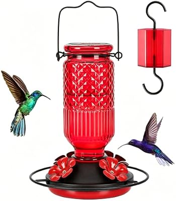 FEED GARDEN Glass Hummingbird Feeder for Outdoors Hanging, 16 oz Leak-Proof Nectar Feeder with Bee Guards & A… — view 2