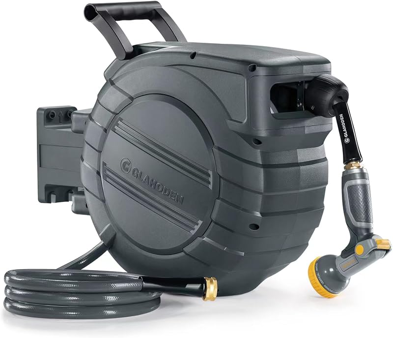 GLAHODEN 1/2 in x 100 ft Retractable Garden Hose Reel with Automatic Rewind