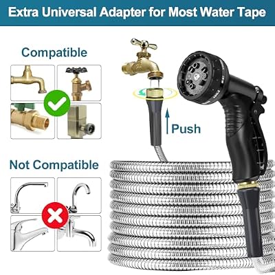 Stainless Steel Garden Hose 50ft Heavy Duty Metal Water Hoses with 10 Function Water Hose Nozzles for Yard Ou… — view 4