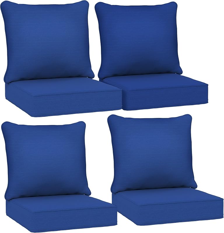 Outsunny Outdoor Chair Cushions Set of 4 Fade Resistant 24x24 in Navy Blue