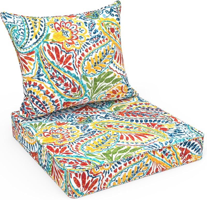 LVTXIII Outdoor Deep Seat Cushion 24"x24"x4" Patio Seat and Back Cushion Set Seasonal Chair Cushion for Dinin…