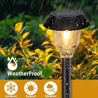 Solar Lights Outdoor Waterproof, 6 Pack Metal Glass Solar Pathway Lights Outdoor, Bright LED Outdoor Solar Li… — view 4