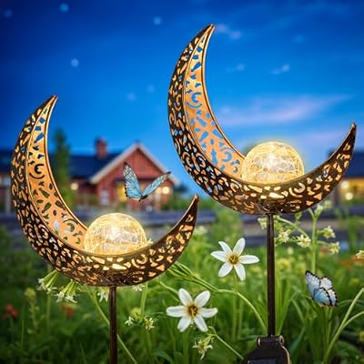 2Pack Moon Garden Gifts Solar Lights Outdoor Stakes Waterproof, Gifts for Mom, Crackle Glass Backyard Decor B… — view 2