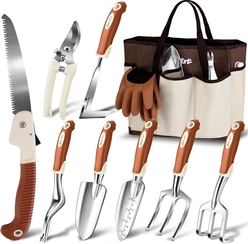 MelonArt Garden Tool Set,10 Pcs Heavy Duty Gardening Hand Tool Kit for Women Aluminum with Non Slip Ergonomic…