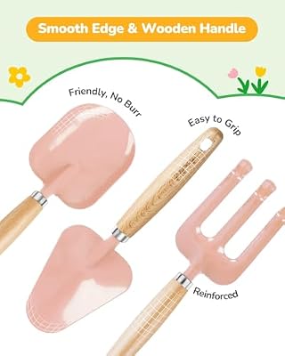 Grenebo 8-Piece Kids Gardening Set with Garden Tools for Kids, Pink — view 4