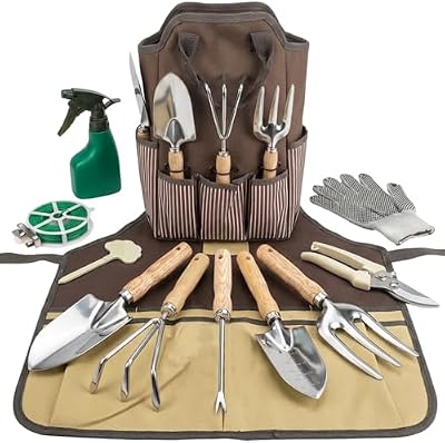 Garden Tool Set, Beswill 12 Pieces Heavy Duty Gardening Hand Tools with Garden Tools Organizer Handbag, Apron… — view 2