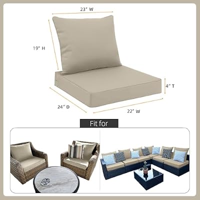 Favoyard Outdoor Patio Seat Cushions Set, 22 x 24 Inch, Waterproof, Beige — view 3