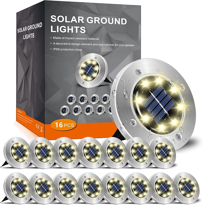 INCX Solar Lights Outdoor Waterproof, Warm White, 16 Pack Ground Lights