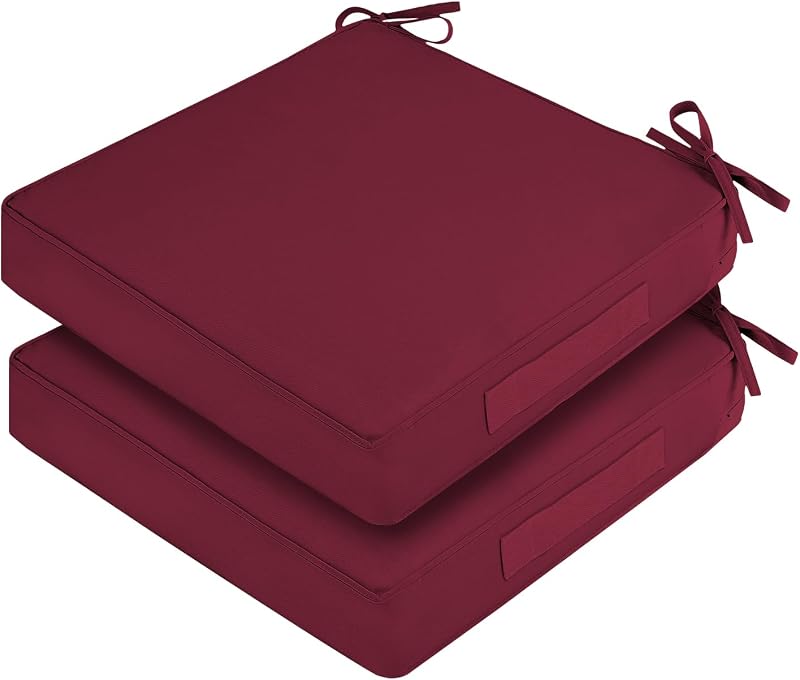 Outdoor Chair Cushions, Removable Covers, Burgundy, 19 x 19