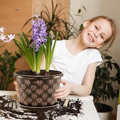 8 Inch Planter Pots for Plants, Plastic Flower Pots Indoor Outdoor, 5 Pack Resin Plant Pot with Drainage & Sa… — view 3