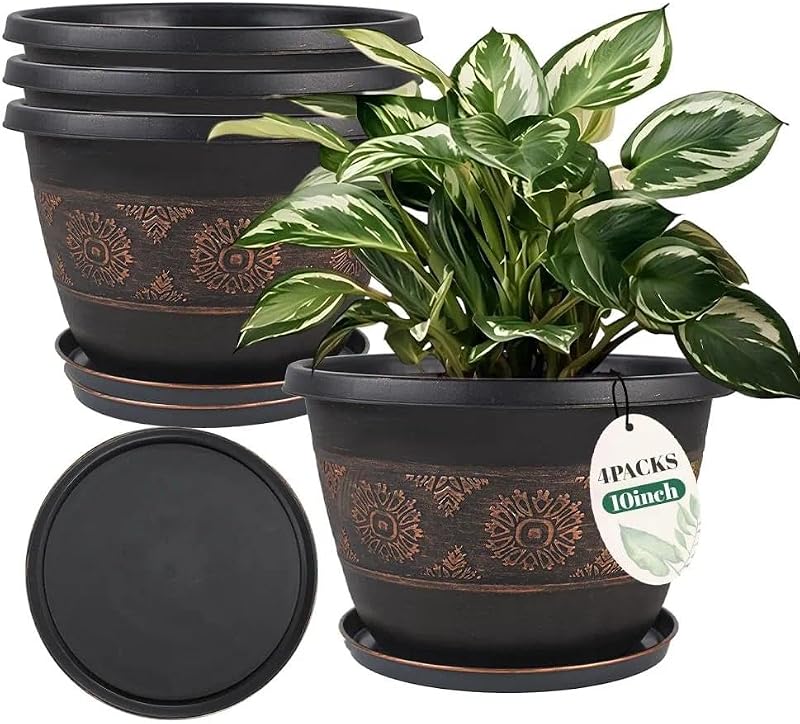 Usocik 10 Inch Plant Pots, 4 Pack, Copper Retro Flor