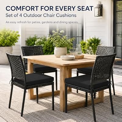 UNIKOME Outdoor Chair Cushions Pack of 4, Water Resistant Patio Cushions with Ties, High Density Sponge Filli… — view 3