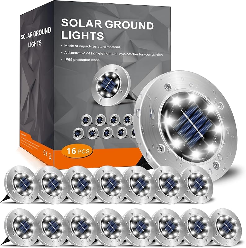 INCX Solar Lights Outdoor Waterproof, Cold White, 16 Pack Ground Lights
