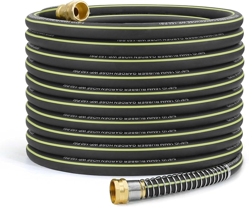 Flexible Rubber Garden Hose 100ft, 5/8" Hybrid Rubber Hose Heavy Duty