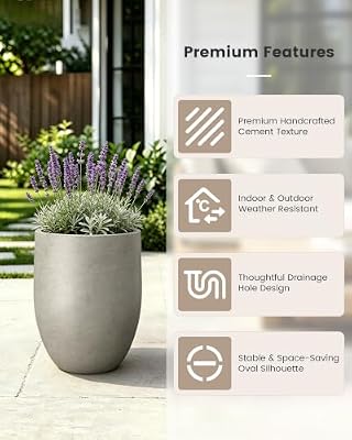 Kante 21.7" Tall Concrete Planter, Large Round Bullet Pot, Weathered Finish — view 3