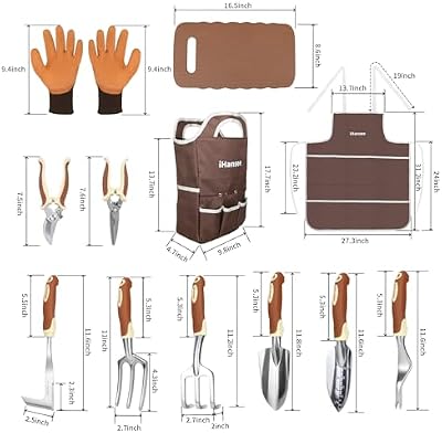 Brown Garden Tools Set 12-Piece, Gardening Gifts for Women Men — view 3