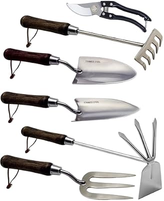Garden Tool Set, 6PCS Heavy Duty Stainless Steel Gardening Hand Tools with Ropes, Includes Hand Cultivator Sh… — view 2