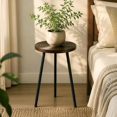Lawn Social Tall Plant Stand Indoor, 20" Wood Metal Pedestal, Walnut — view 3