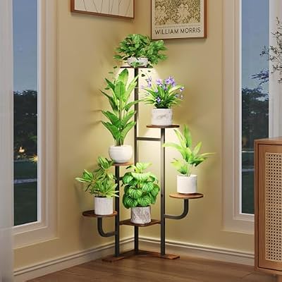 Homsorout Corner Plant Stand with Grow Light - 6 Tier Plant Stand Indoor Round Metal Plant Shelf with Adjusta… — view 2