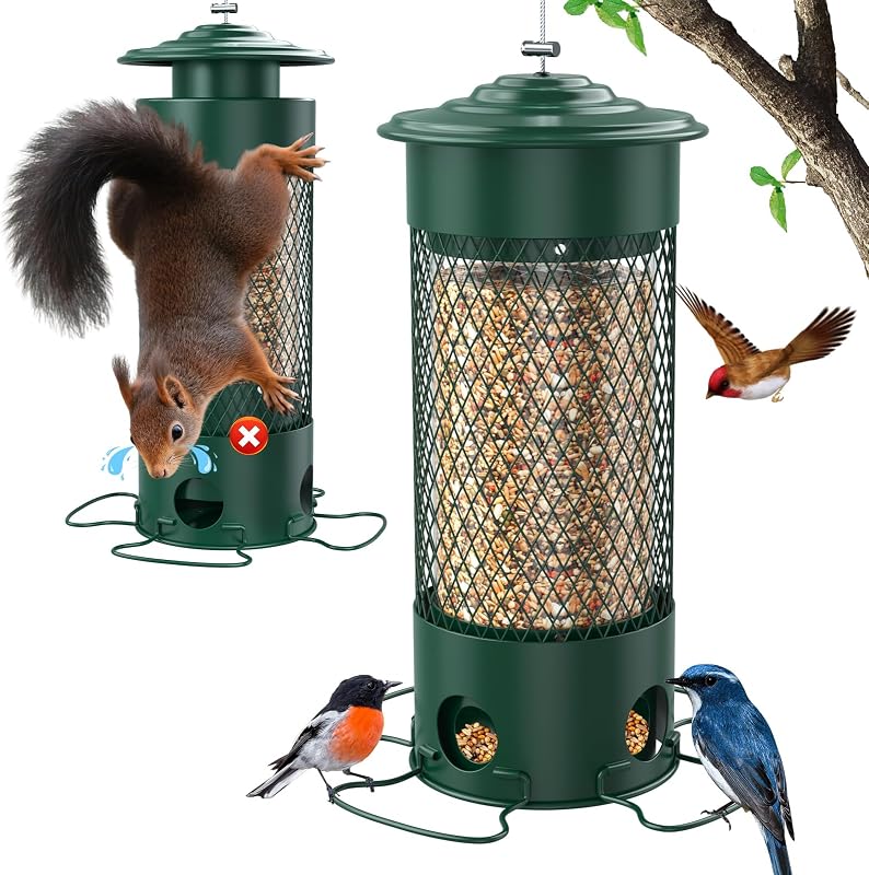 Metal Squirrel Proof Bird Feeders for Outdoors Hanging,Weight-Activated Large Capacity Feeder for Wild Finch,…