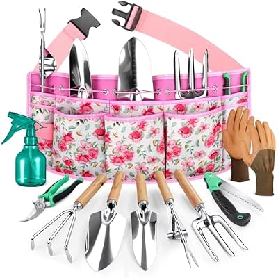 Grenebo Gardening Tools 10-Piece Garden Tool Set, Rust Resistant, Pink — view 2