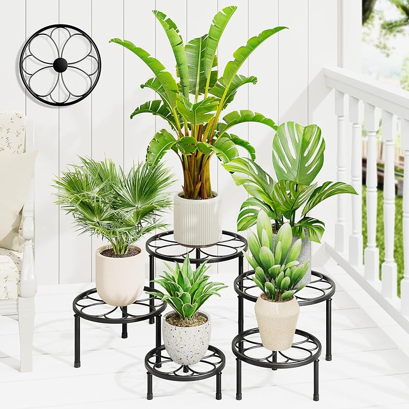 5 Pack Flower Pot Black Tables Plant Stand Indoor Outdoor(BlackFlower)