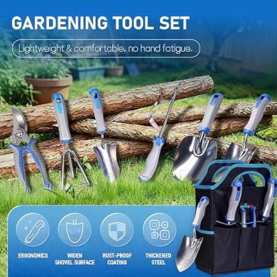 8 PCS Gardening Tools Set with Ergonomic Handles, Heavy Duty Garden Tool Kit with Storage Bag, Rust-Resistant… — view 3